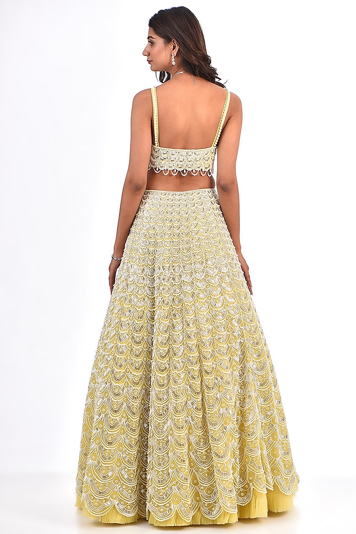 Yellow Organza Pearl Work Bridal Lehenga Set by COUTURE BY NIHARIKA at Pernia's Pop Up Shop