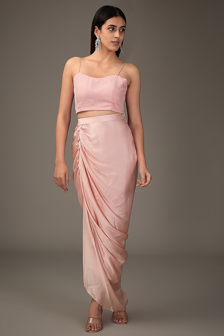 Pink Net & Satin Branch Embroidered Cape Set by COUTURE BY NIHARIKA at Pernia's Pop Up Shop