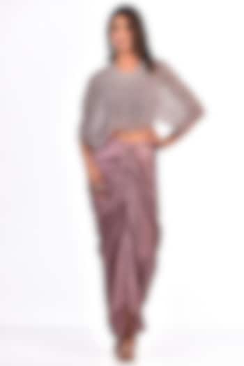 Dusty Purple Satin Draped Skirt Set by COUTURE BY NIHARIKA at Pernia's Pop Up Shop