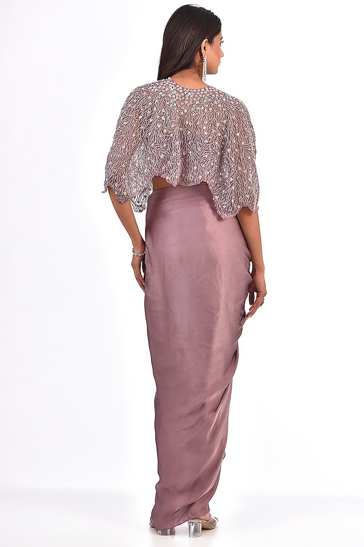 Dusty Purple Satin Draped Skirt Set by COUTURE BY NIHARIKA at Pernia's Pop Up Shop