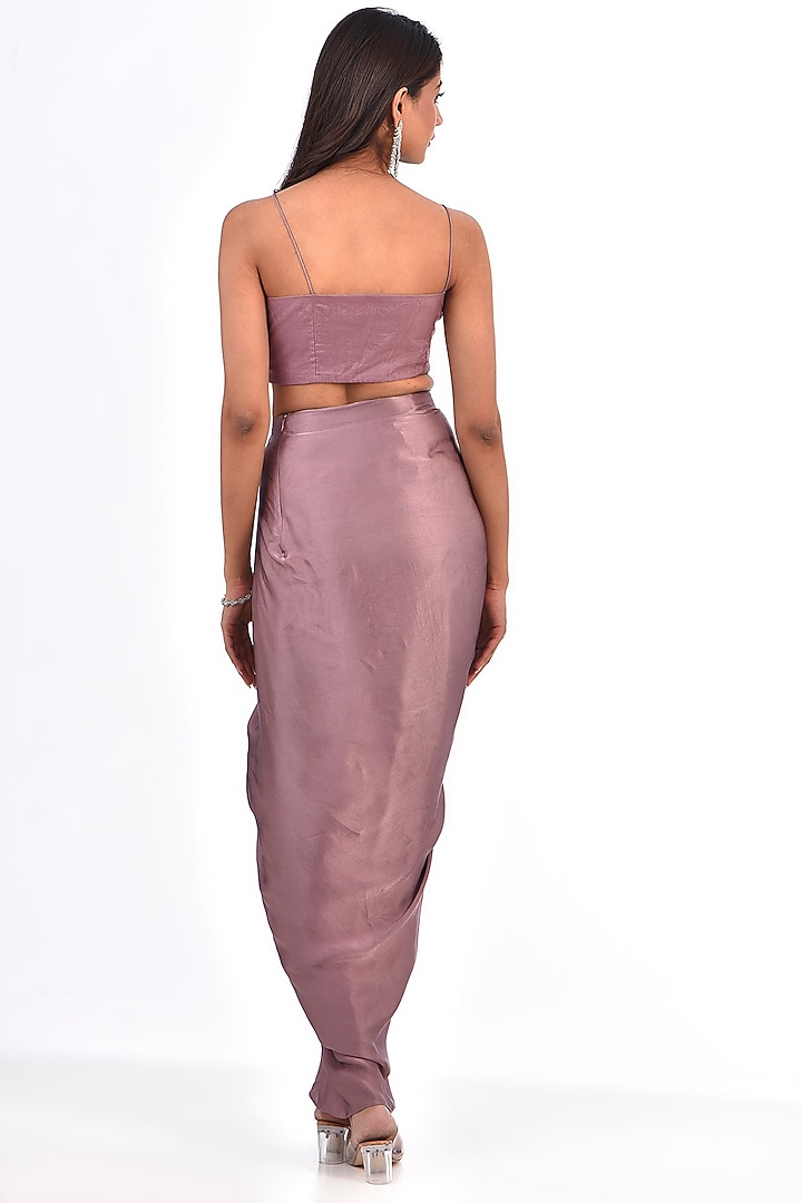 Dusty Purple Satin Draped Skirt Set by COUTURE BY NIHARIKA at Pernia's Pop Up Shop
