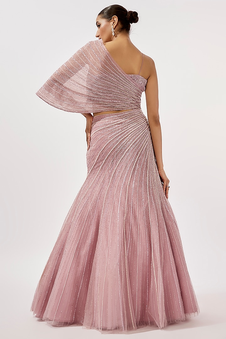 Lavender Net & Viscose Sequins Line Embroidered Wedding Lehenga Set by COUTURE BY NIHARIKA at Pernia's Pop Up Shop