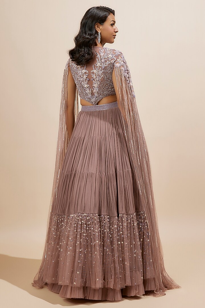 Dusty Purple Net & Viscose Sequins Work Skirt Set by COUTURE BY NIHARIKA at Pernia's Pop Up Shop