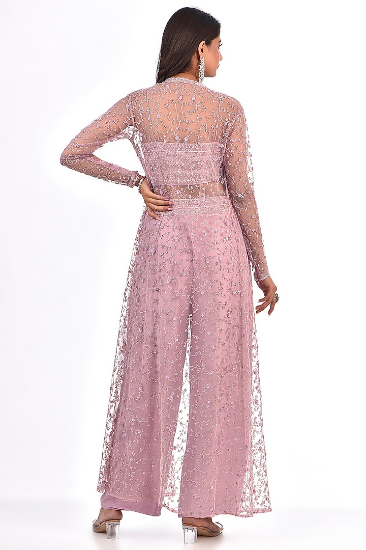 Lavender Net Jaal Embroidered Jacket Set by COUTURE BY NIHARIKA at Pernia's Pop Up Shop