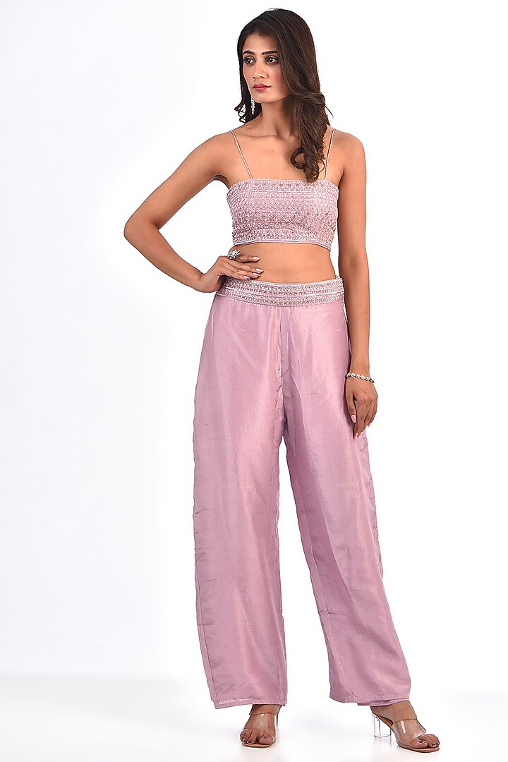 Lavender Net Jaal Embroidered Jacket Set by COUTURE BY NIHARIKA at Pernia's Pop Up Shop