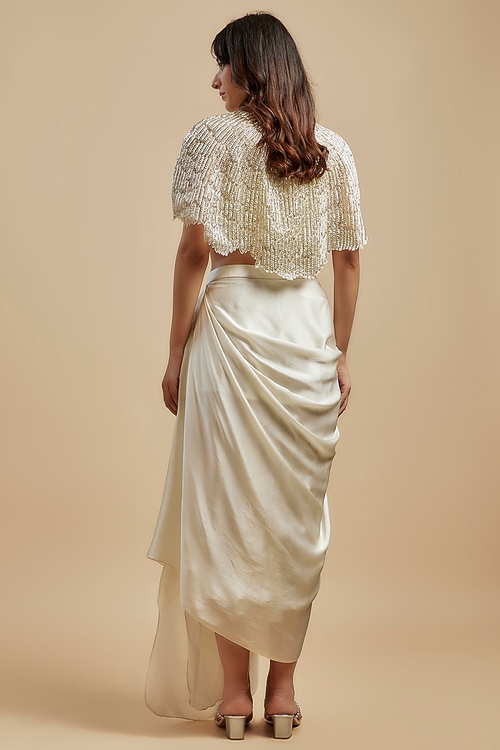 Ivory Satin Draped Skirt Set by COUTURE BY NIHARIKA at Pernia's Pop Up Shop