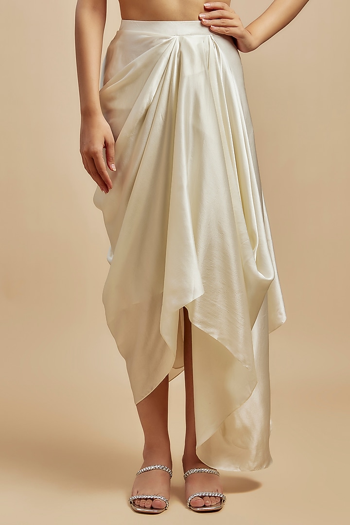 Ivory Satin Draped Skirt Set by COUTURE BY NIHARIKA at Pernia's Pop Up Shop