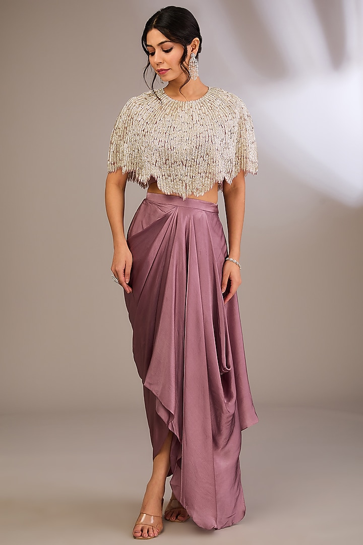 Dusty Purple Organza Geometric Embroidered Cape Set by COUTURE BY NIHARIKA at Pernia's Pop Up Shop