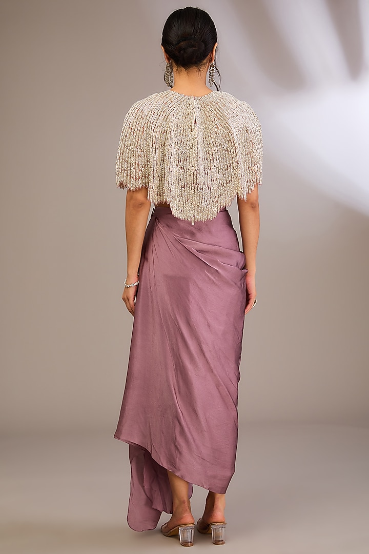 Dusty Purple Organza Geometric Embroidered Cape Set by COUTURE BY NIHARIKA at Pernia's Pop Up Shop