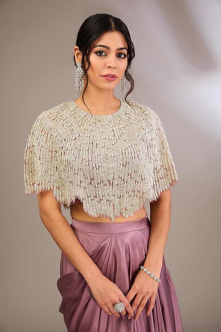 Dusty Purple Organza Geometric Embroidered Cape Set by COUTURE BY NIHARIKA at Pernia's Pop Up Shop