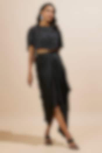 Black Satin & Organza Skirt Set by COUTURE BY NIHARIKA at Pernia's Pop Up Shop