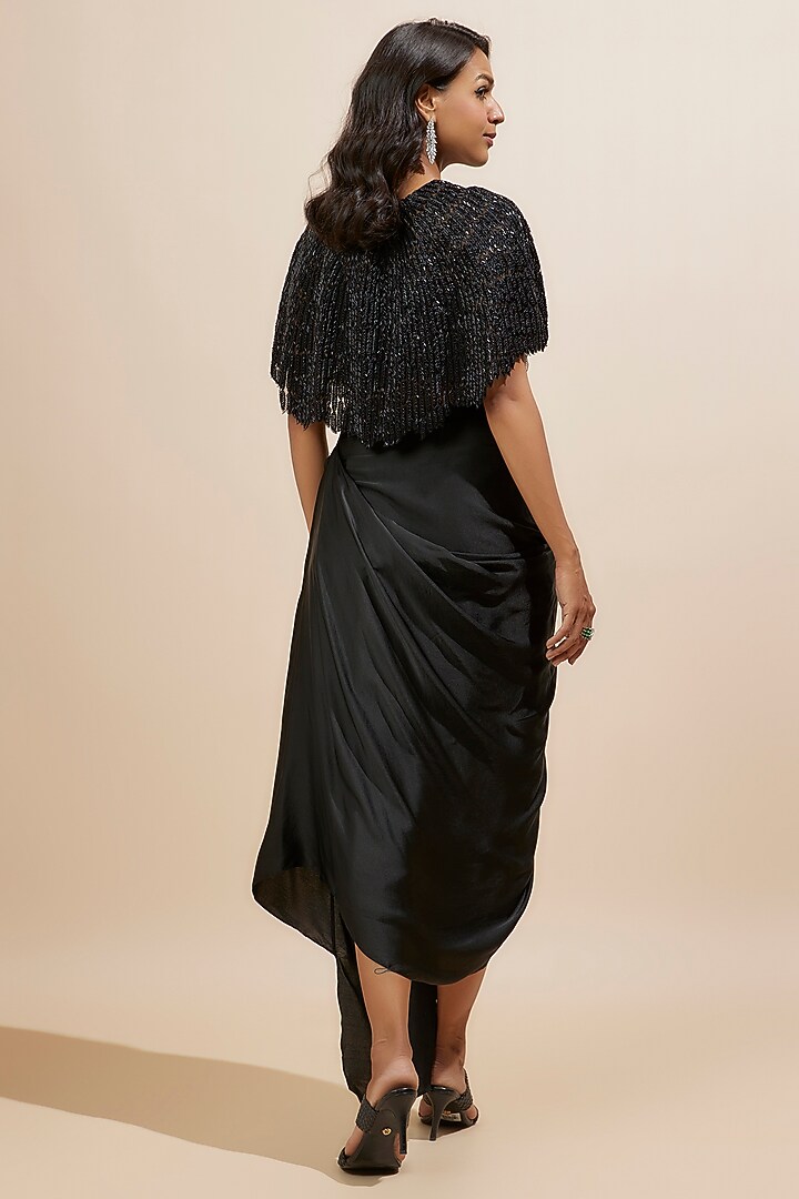 Black Satin & Organza Skirt Set by COUTURE BY NIHARIKA at Pernia's Pop Up Shop