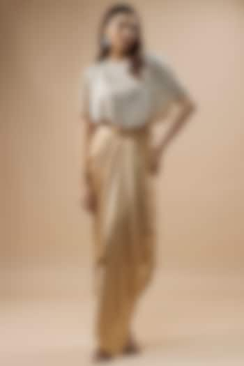 Beige Satin Draped Skirt Set by COUTURE BY NIHARIKA at Pernia's Pop Up Shop