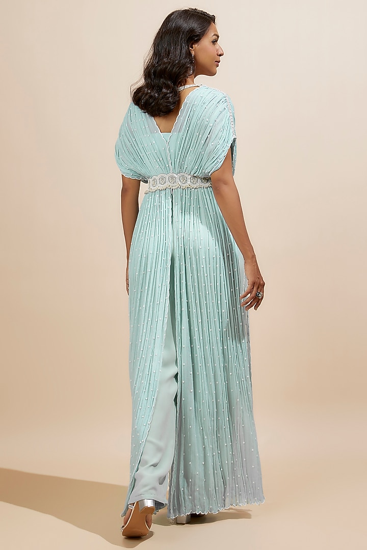 Powder Blue Chiffon Cape Set by COUTURE BY NIHARIKA at Pernia's Pop Up Shop