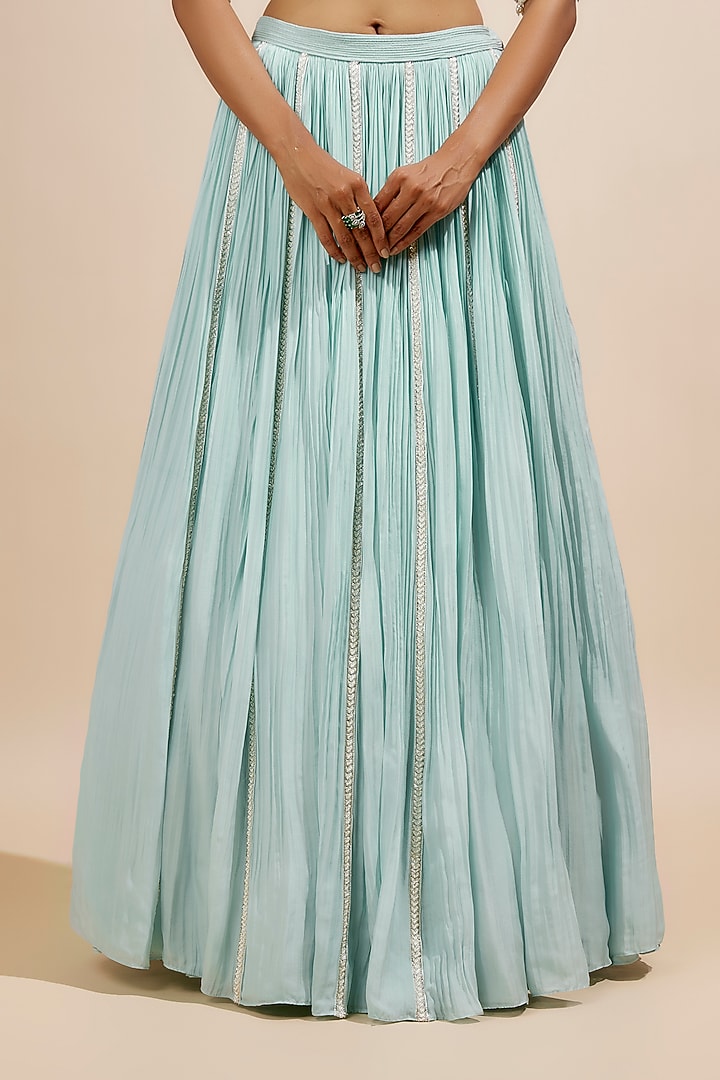 Powder Blue Chiffon Gathered Wedding Lehenga Set by COUTURE BY NIHARIKA at Pernia's Pop Up Shop