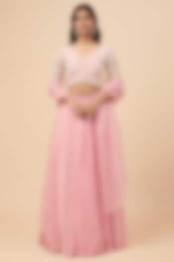 Lilac Pink Organza & Viscose Gathered Wedding Lehenga Set by COUTURE BY NIHARIKA at Pernia's Pop Up Shop