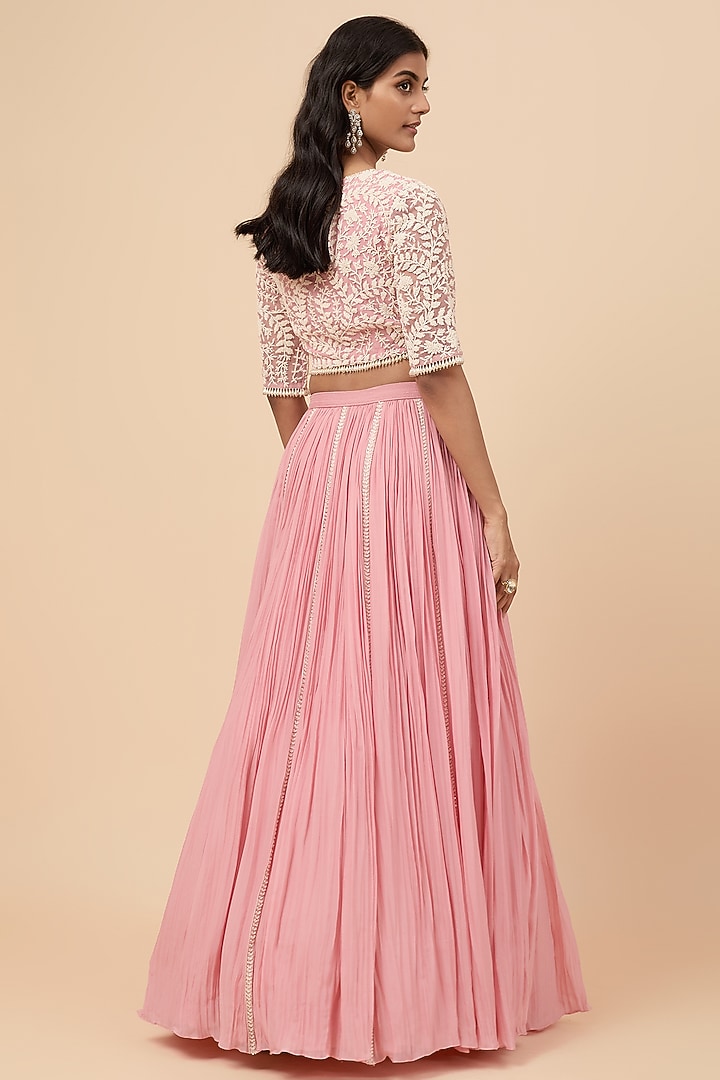 Lilac Pink Organza & Viscose Gathered Wedding Lehenga Set by COUTURE BY NIHARIKA at Pernia's Pop Up Shop