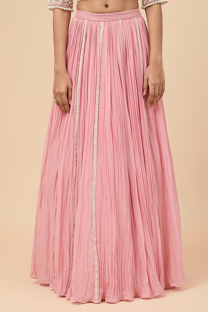 Lilac Pink Organza & Viscose Gathered Wedding Lehenga Set by COUTURE BY NIHARIKA at Pernia's Pop Up Shop