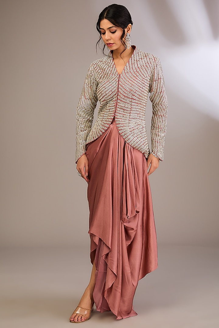 Dusty Purple Organza Geometric Embroidered Cape Set by COUTURE BY NIHARIKA at Pernia's Pop Up Shop