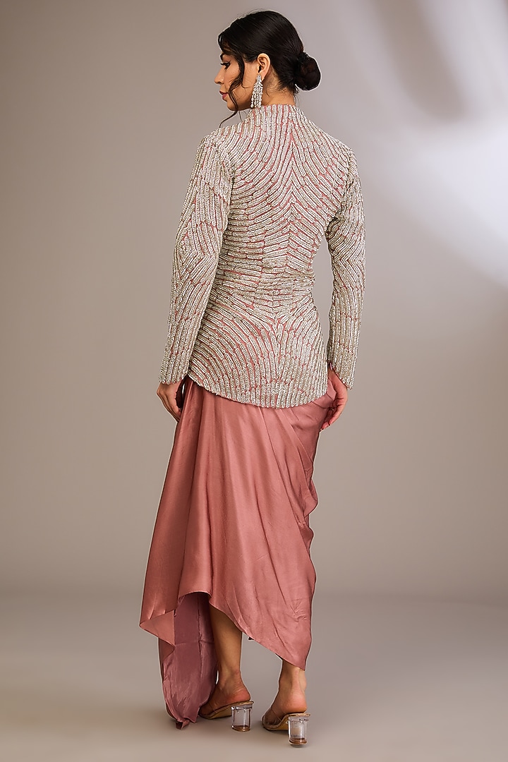 Dusty Purple Organza Geometric Embroidered Cape Set by COUTURE BY NIHARIKA at Pernia's Pop Up Shop