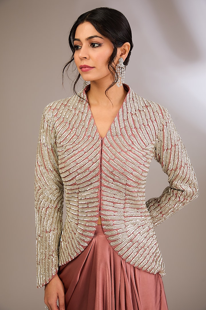 Dusty Purple Organza Geometric Embroidered Cape Set by COUTURE BY NIHARIKA at Pernia's Pop Up Shop