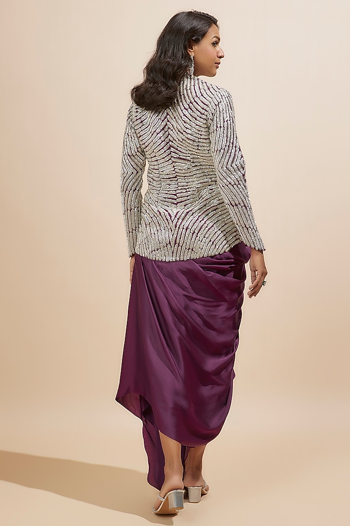 Wine Organza Cutdana Work Jacket Set by COUTURE BY NIHARIKA at Pernia's Pop Up Shop