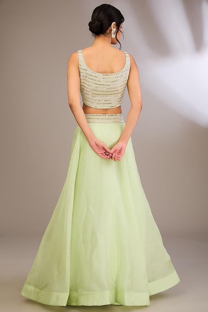 Mint Green Organza & Net Pearl Embroidered Jacket Set by COUTURE BY NIHARIKA at Pernia's Pop Up Shop
