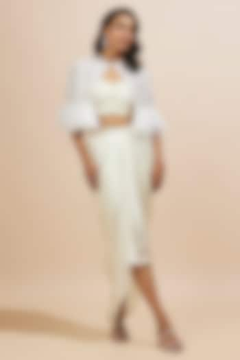 Ivory Satin Draped Skirt Set by COUTURE BY NIHARIKA at Pernia's Pop Up Shop