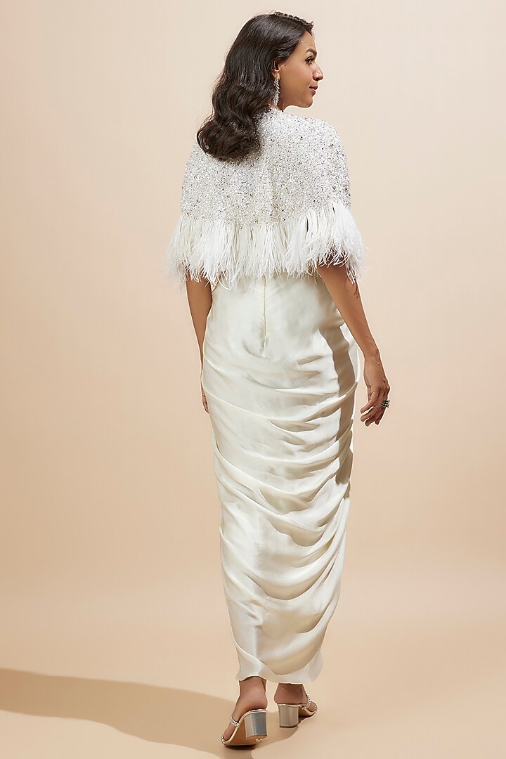 Ivory Satin Draped Skirt Set by COUTURE BY NIHARIKA at Pernia's Pop Up Shop