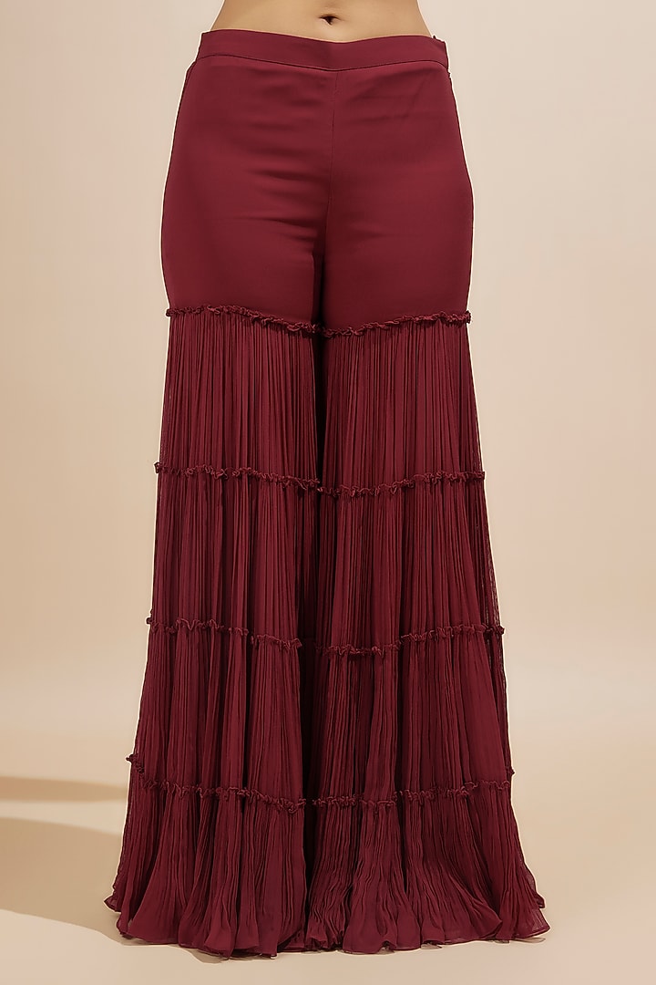 Red Viscose & Organza Bridal Sharara Set by COUTURE BY NIHARIKA at Pernia's Pop Up Shop