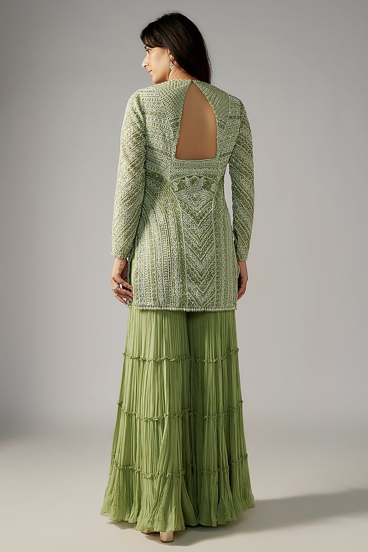 Mint Green Viscose & Organza Bridal Sharara Set by COUTURE BY NIHARIKA at Pernia's Pop Up Shop