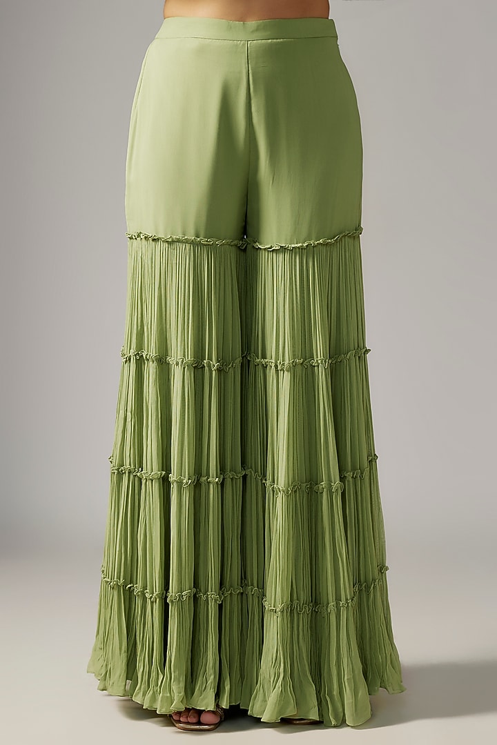 Mint Green Viscose & Organza Bridal Sharara Set by COUTURE BY NIHARIKA at Pernia's Pop Up Shop
