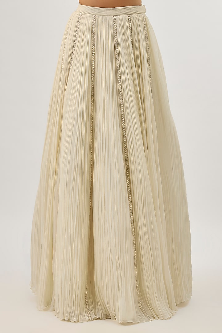 Ivory Viscose & Organza Gathered Wedding Lehenga Set by COUTURE BY NIHARIKA at Pernia's Pop Up Shop