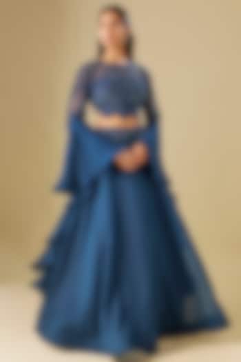 Navy Blue Net & Organza Wedding Lehenga Set by COUTURE BY NIHARIKA at Pernia's Pop Up Shop
