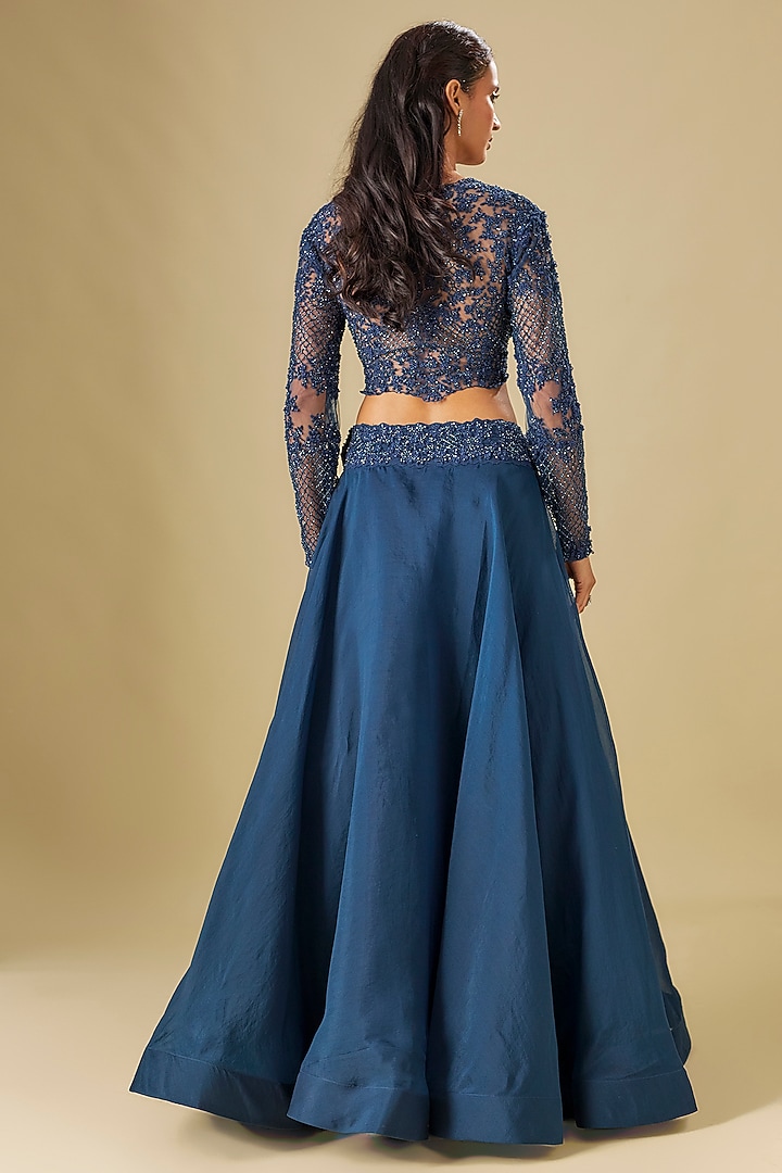 Navy Blue Net & Organza Wedding Lehenga Set by COUTURE BY NIHARIKA at Pernia's Pop Up Shop