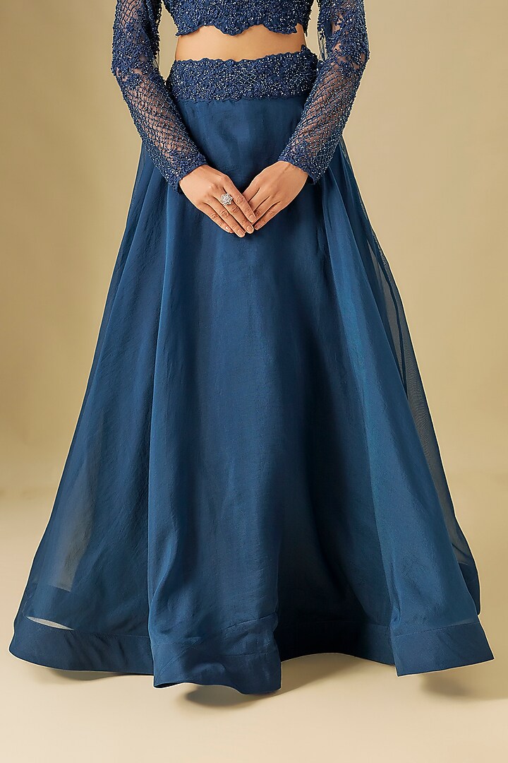 Navy Blue Net & Organza Wedding Lehenga Set by COUTURE BY NIHARIKA at Pernia's Pop Up Shop