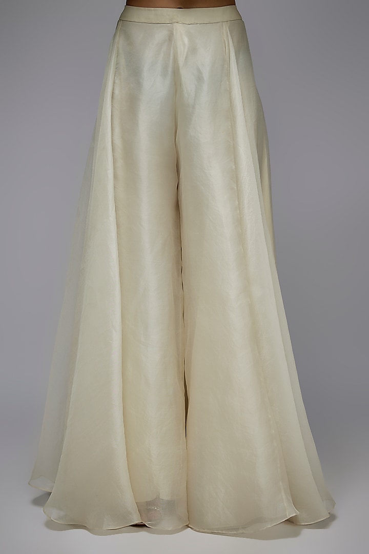 Ivory Organza Floral Embroidered Jacket Set by COUTURE BY NIHARIKA at Pernia's Pop Up Shop