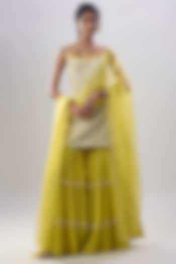 Yellow Organza Bridal Sharara Set by COUTURE BY NIHARIKA at Pernia's Pop Up Shop