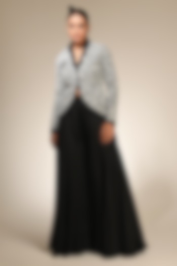 Black Organza Hand & Machine Embroidered Jacket Set by COUTURE BY NIHARIKA at Pernia's Pop Up Shop