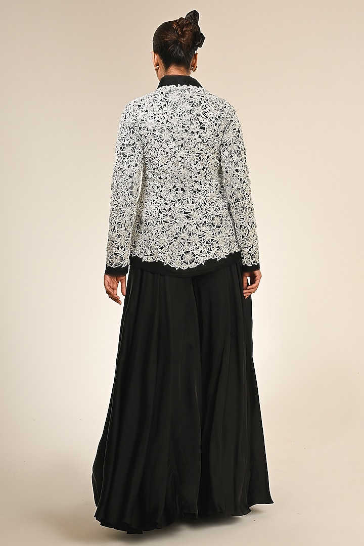 Black Organza Hand & Machine Embroidered Jacket Set by COUTURE BY NIHARIKA at Pernia's Pop Up Shop