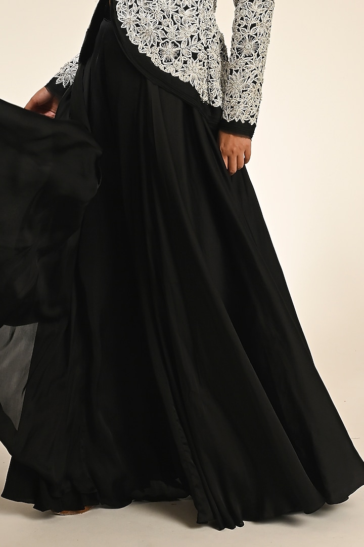 Black Organza Hand & Machine Embroidered Jacket Set by COUTURE BY NIHARIKA at Pernia's Pop Up Shop