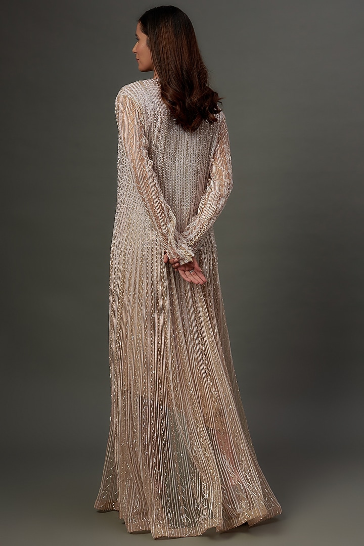 Beige Net Hand Embroidered Jacket Set by COUTURE BY NIHARIKA at Pernia's Pop Up Shop