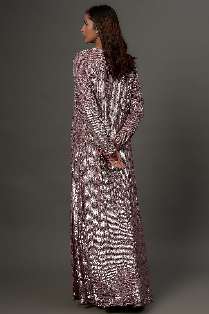 Dusty Purple Georgette Hand Embroidered Jacket Set by COUTURE BY NIHARIKA at Pernia's Pop Up Shop