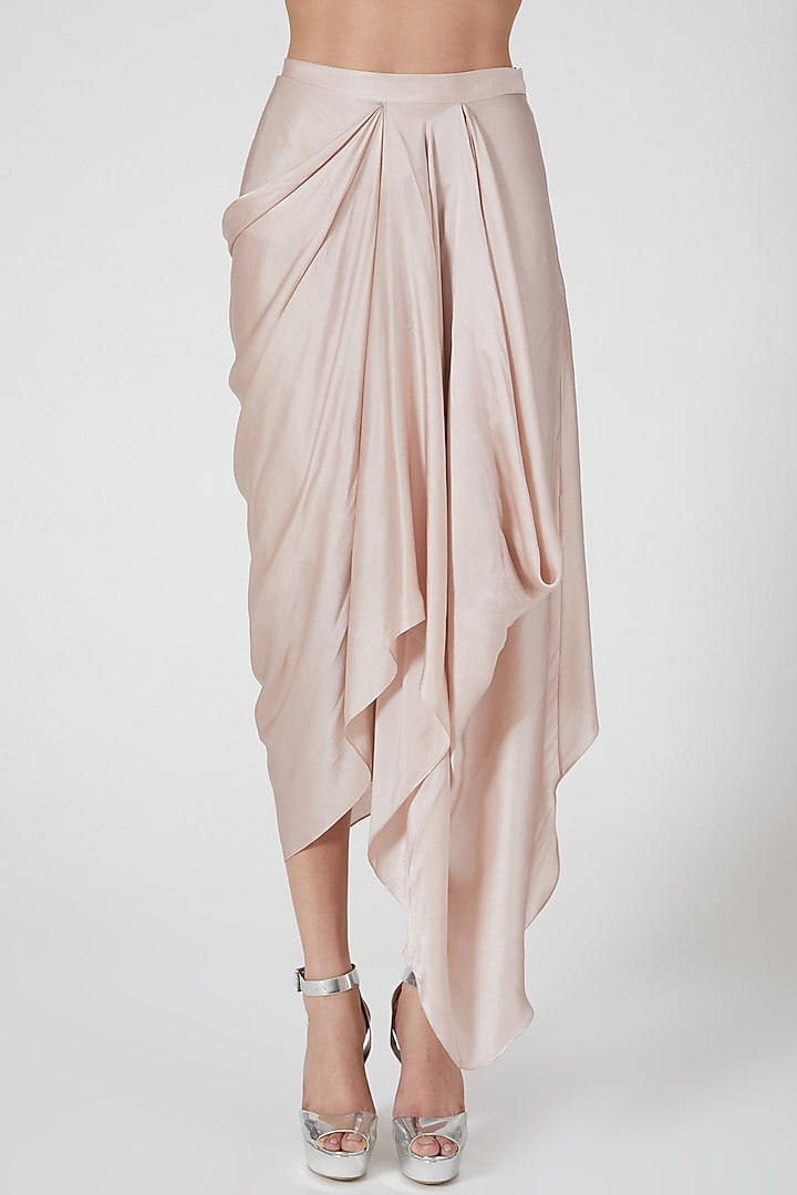 Peach Pure Satin Draped Skirt Set by COUTURE BY NIHARIKA at Pernia's Pop Up Shop