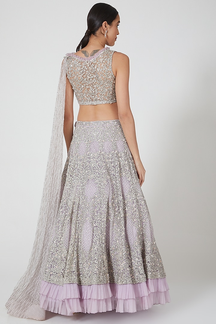 Purple Hand Embroidered Bridal Lehenga Set by COUTURE BY NIHARIKA at Pernia's Pop Up Shop