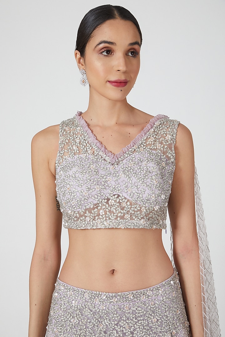 Purple Hand Embroidered Bridal Lehenga Set by COUTURE BY NIHARIKA at Pernia's Pop Up Shop
