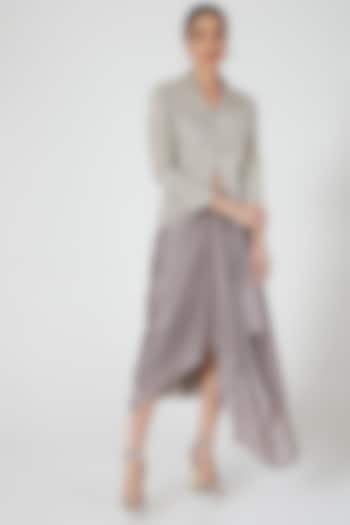 Grey Hand Embroidered Skirt Set by COUTURE BY NIHARIKA