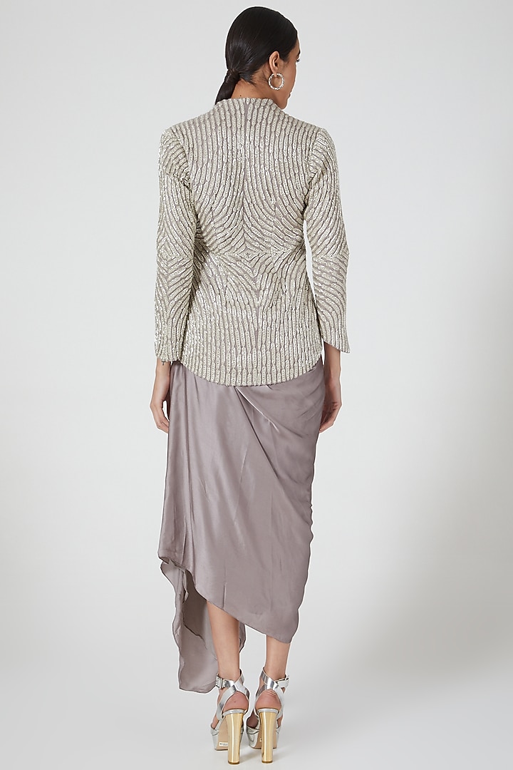 Grey Puree Satin Skirt Set by COUTURE BY NIHARIKA at Pernia's Pop Up Shop