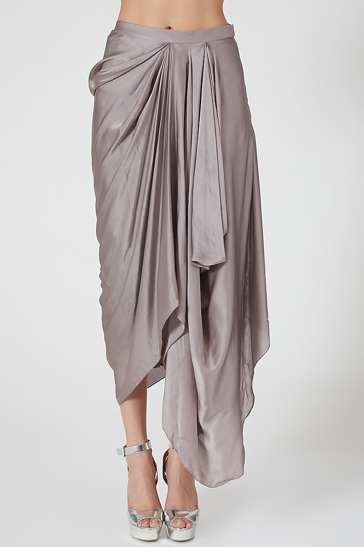 Grey Puree Satin Skirt Set by COUTURE BY NIHARIKA at Pernia's Pop Up Shop