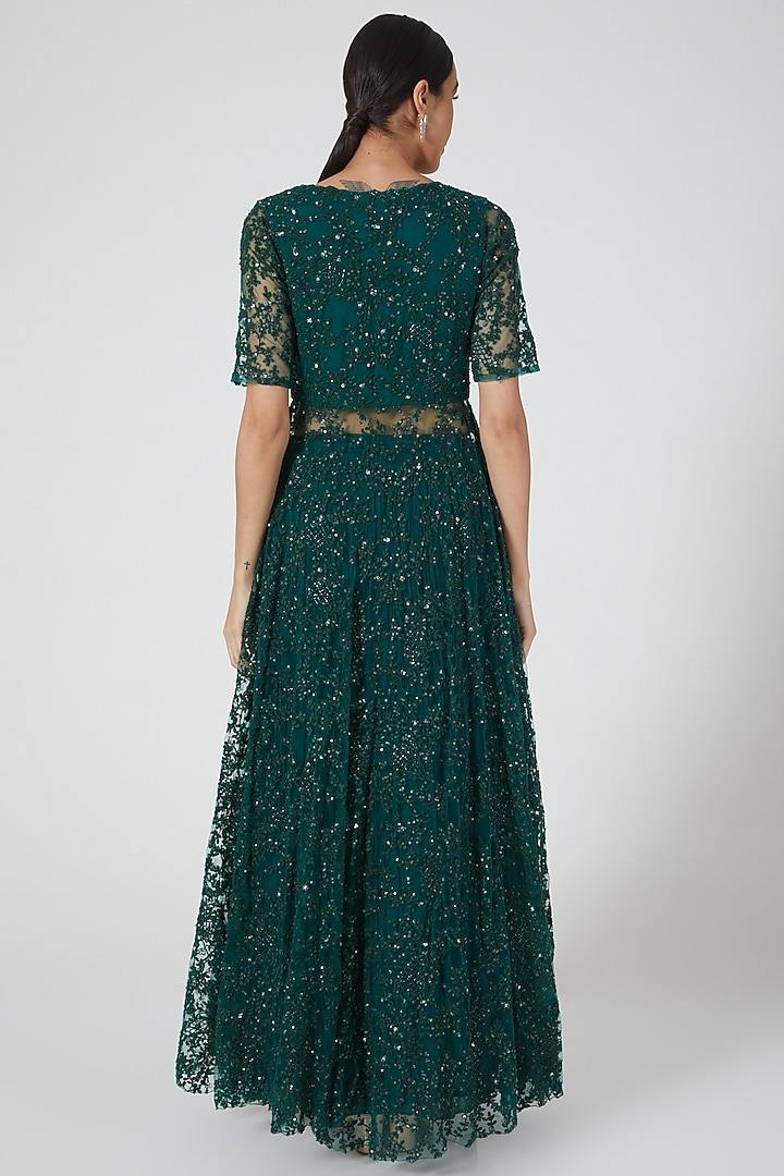 Emerald Green Hand Embroidered Jacket Set by COUTURE BY NIHARIKA at Pernia's Pop Up Shop